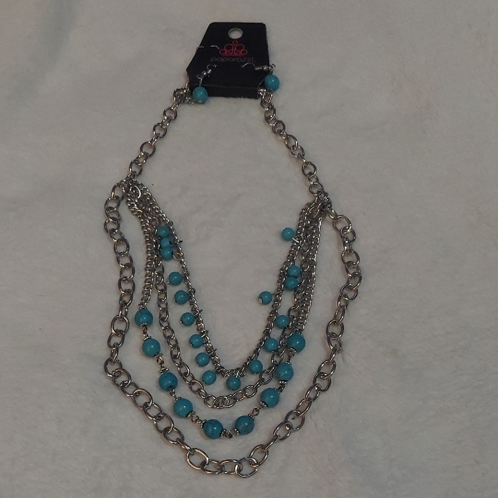 6/$10 Silver and Blue Beaded Necklace
